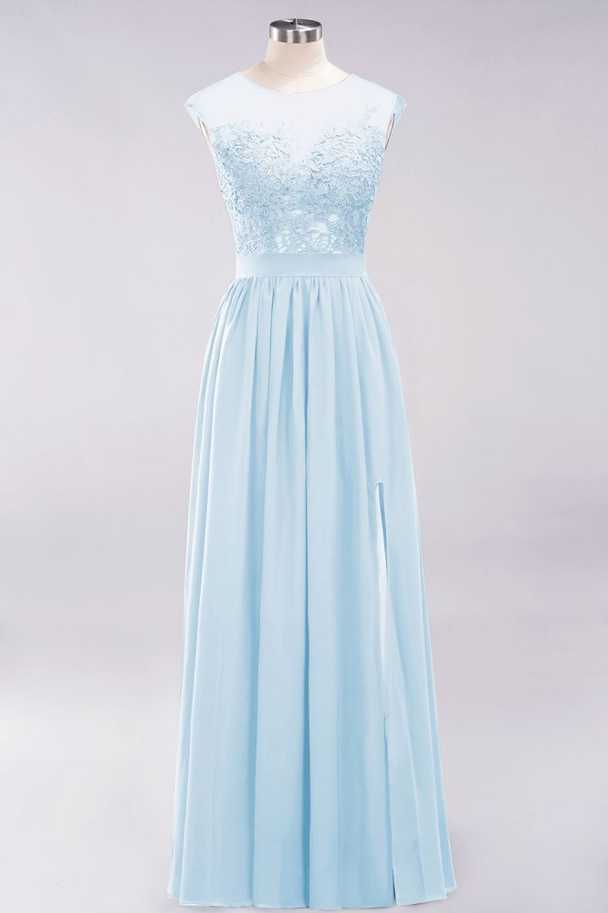 A-line Chiffon Lace Jewel Sleeveless Floor-Length Bridesmaid Dresses with Appliques