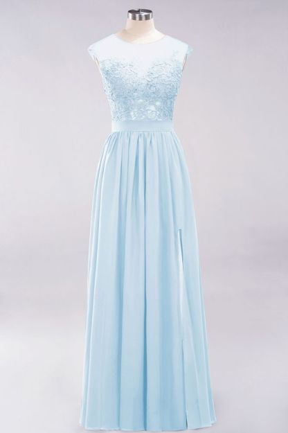 A-line Chiffon Lace Jewel Sleeveless Floor-Length Bridesmaid Dresses with Appliques