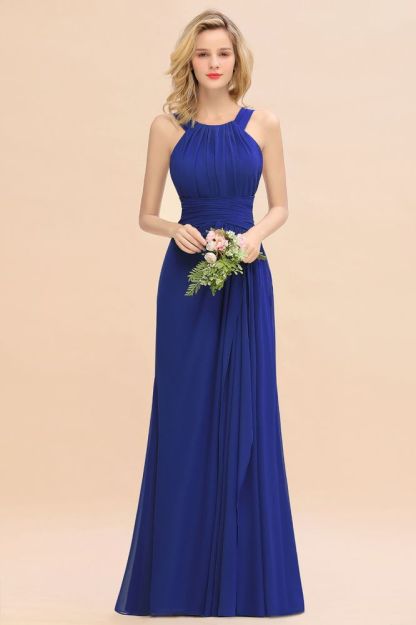 Halter Chiffon Mermaid Bridesmaid Dress Sleeveless Wedding Party Dress