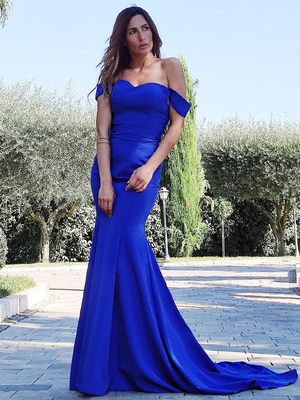 Off the shoulder royal blue mermaid bridesmaid dress