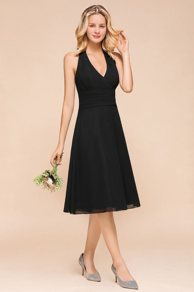 Chic Halter Black V-Neck Knee Length Party Dress