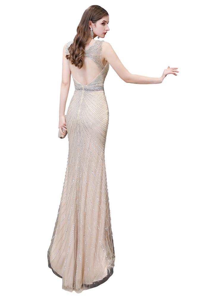 Sexy Mermaid V-neck Silver Mermaid Prom Dress