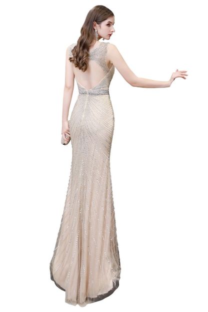Sexy Mermaid V-neck Silver Mermaid Prom Dress