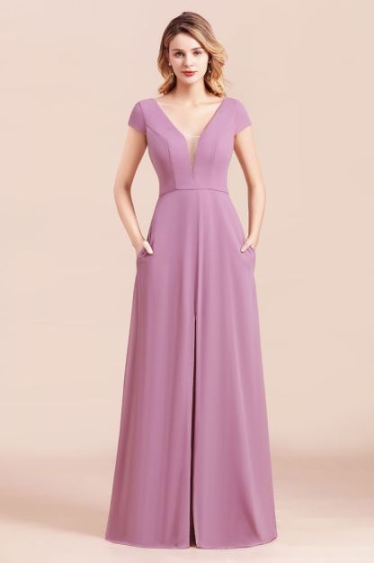 Stylish V-Neck Backless Bridesmaid Dress wth Side Slit