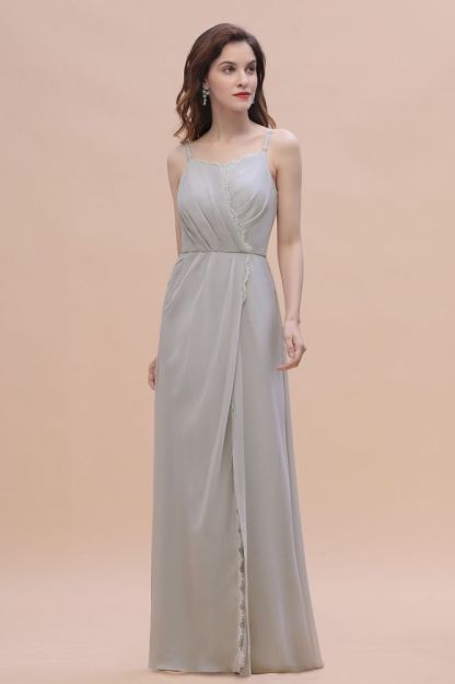 Stylish Spaghetti Straps Aline Wedding Party Dress with Side Slit