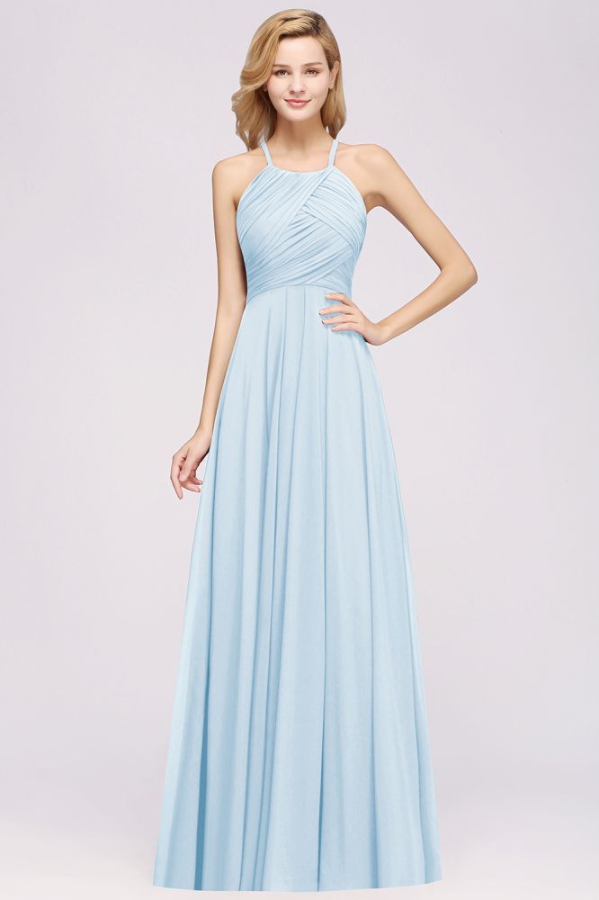 A-Line Chiffon Halter Ruffles Floor-Length Bridesmaid Dress