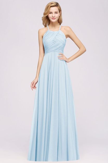 A-Line Chiffon Halter Ruffles Floor-Length Bridesmaid Dress
