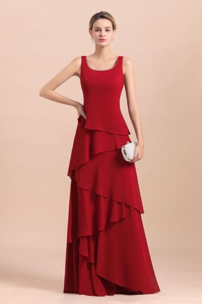 Ruby Chiffon Two-pieces Ruffles Long sleeves Mother of the Bride Dress