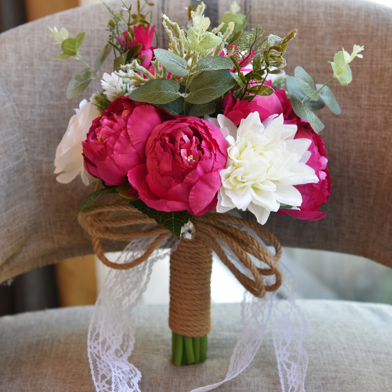 Real Touch Colorful Artifial Roses Wedding Bouquet