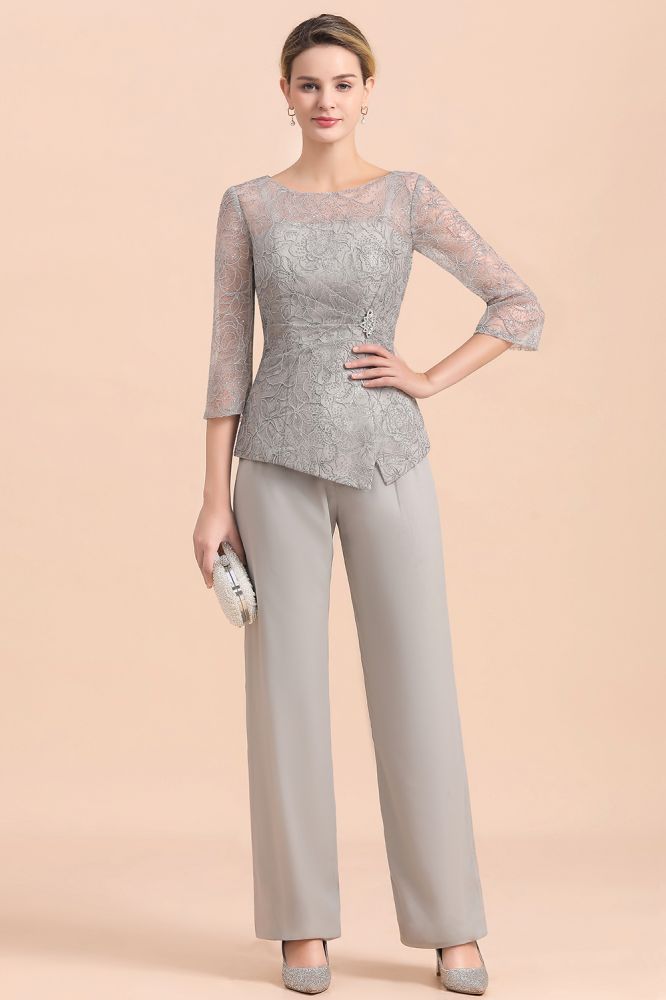 Elegant 3/4 Sleeves Silver Jumpt Suit Wedding Wear for Mother of the Bride