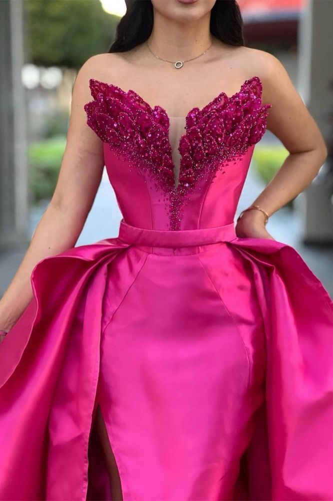 Sweetheart Ruffles Mermaid Hot Pink Overskirt Prom Dresses