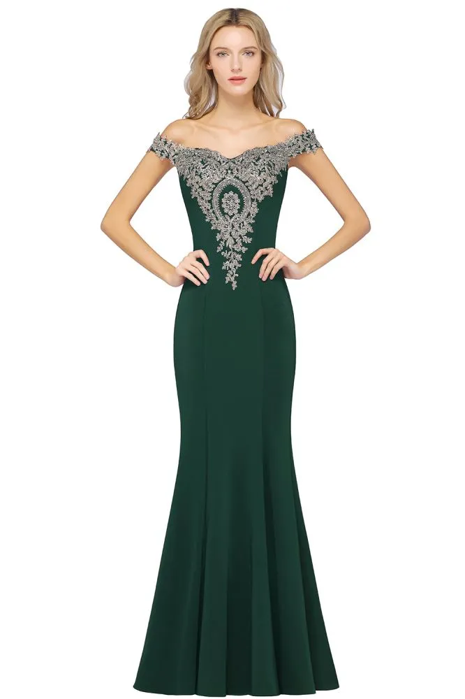 Simple Off-the-shoulder Burgundy Formal Dress with Lace Appliques