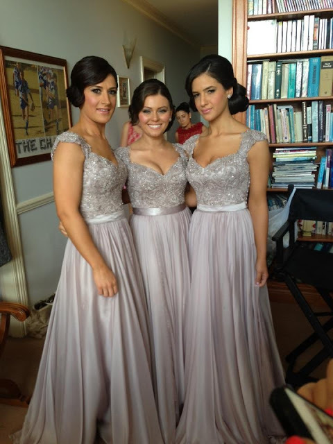 ADA | A-line V Neck Chiffon Bridesmaid Dress with Appliques