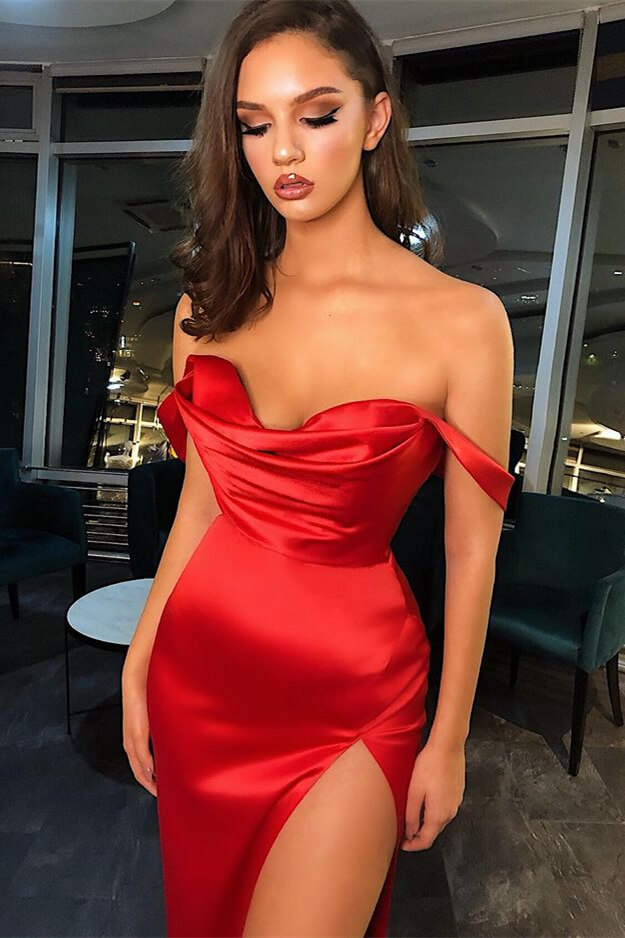 Red Sewwtheart High Split Mermaid Evening Dresses