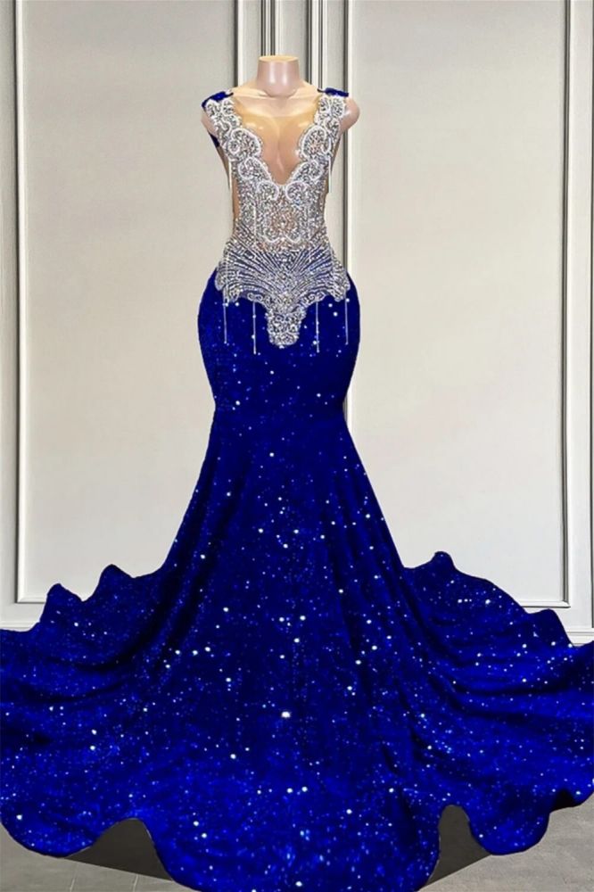 Silver Sequined Royal Blue Sequin Mermaid Prom Dresses