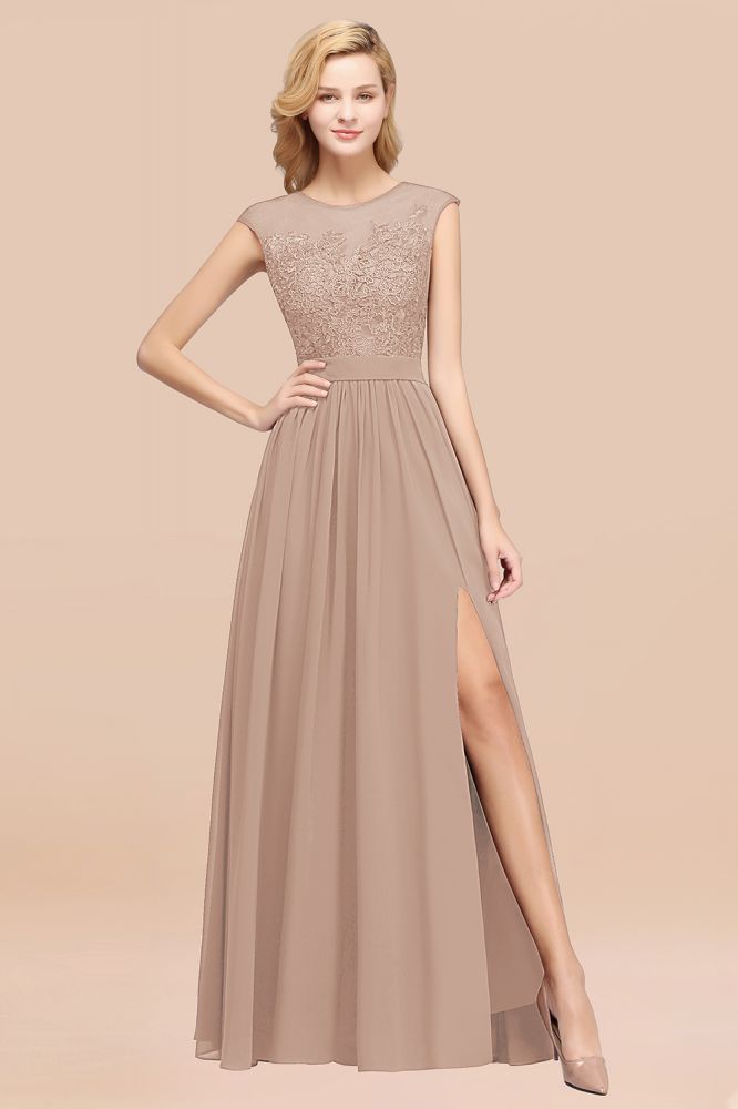 A-line Chiffon Lace Jewel Sleeveless Floor-Length Bridesmaid Dresses with Appliques