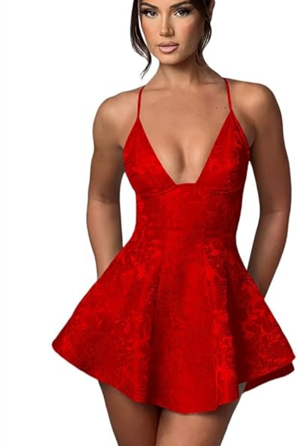 Simple Halter Short Satin Homecoming Dress Jacquard Mini Party Dress with Cross Straps