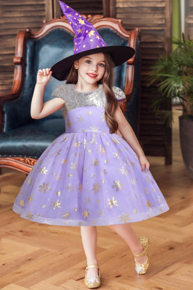 Cap sleeves v-neck sparkle stars red princess flower girl dress