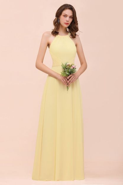 Halte Simple Chiffon Long Bridesmaid Dress Beach Wedding Guest Dress