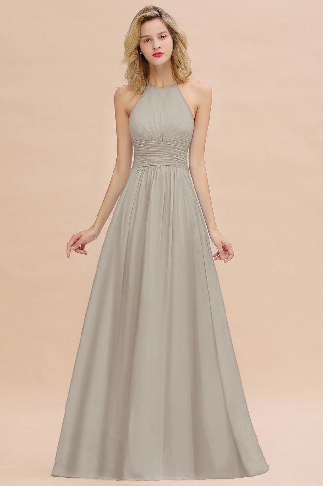 Stylish Sky Blue Halter Soft Chiffon Bridesmaid Dress Aline Evening Swing Dress
