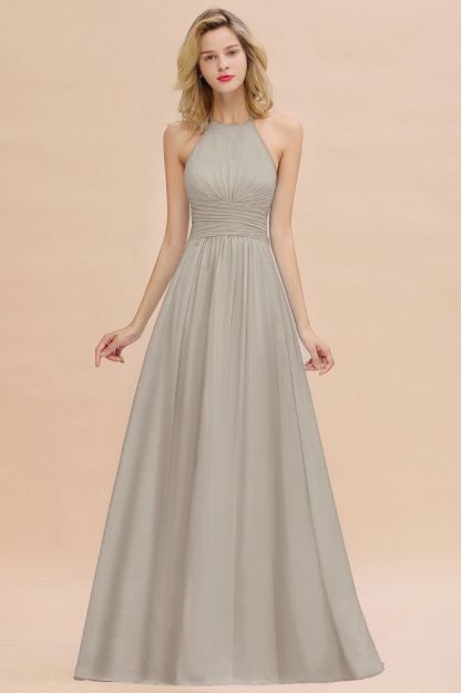 Stylish Sky Blue Halter Soft Chiffon Bridesmaid Dress Aline Evening Swing Dress