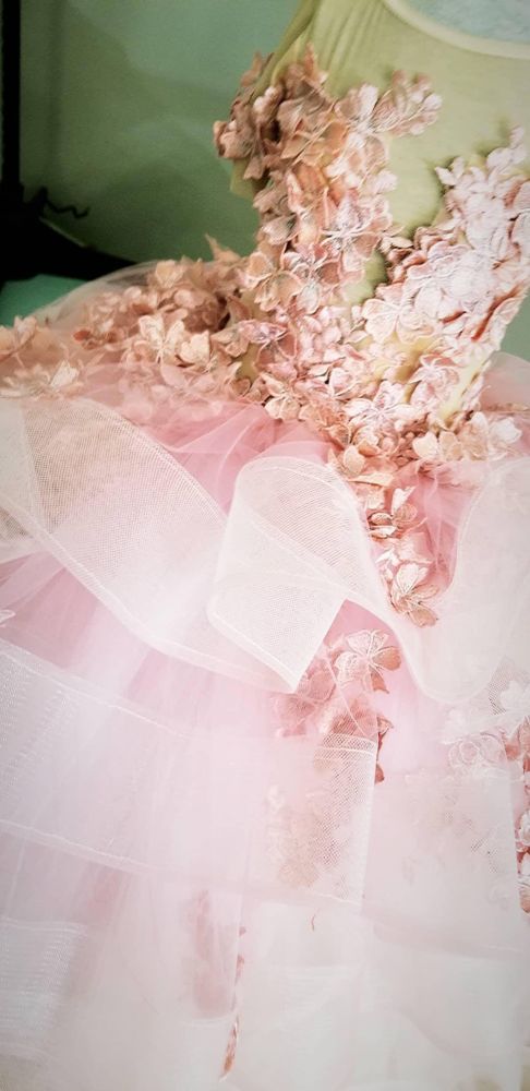 Lovely Jewel Short Sleeves Tiered Tulle Flower Girl Dresses with Handmade Flowers | Long Sheer Little Girl Pageant Dress-Babyonlinewholesale