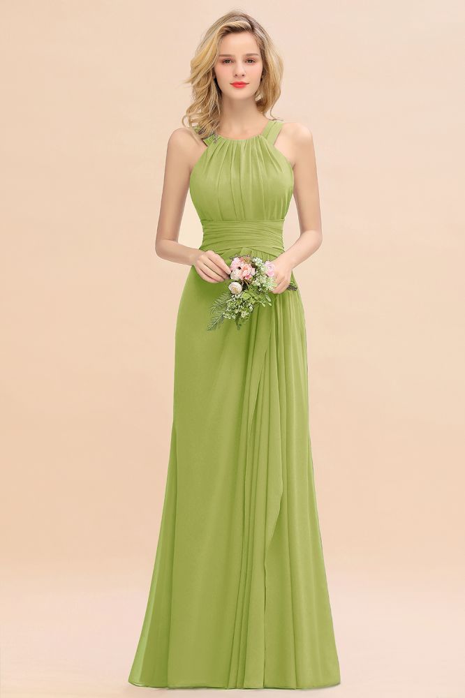 Halter Chiffon Mermaid Bridesmaid Dress Sleeveless Wedding Party Dress