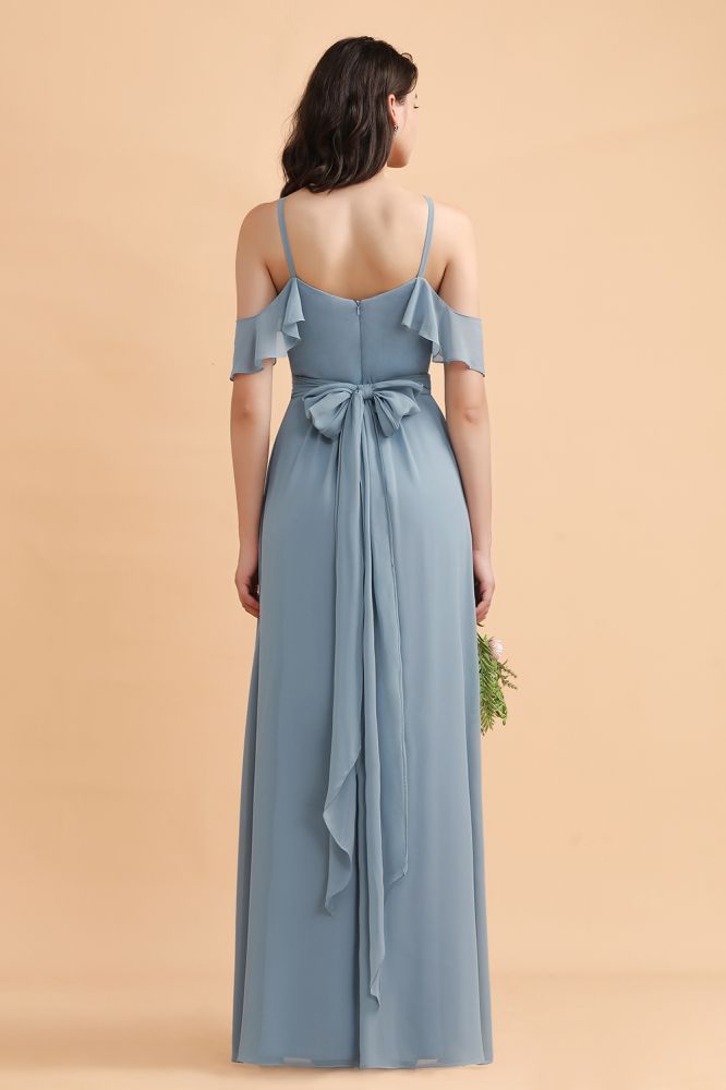 Amazing Grey Blue Soft Chiffon Bridesmaid Dress Off Shoulder