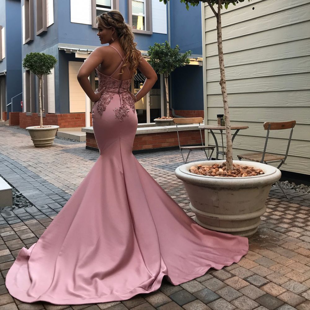Fashionable Spaghetti Straps Appliques Sexy Mermaid Prom Dresses | Trendy Crossed Shoulder strap Long Evening Dresses-Babyonlinewholesale