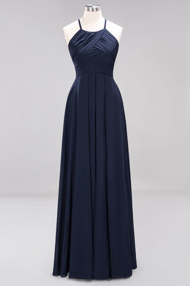 A-Line Chiffon Halter Ruffles Floor-Length Bridesmaid Dress