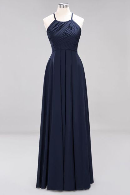 A-Line Chiffon Halter Ruffles Floor-Length Bridesmaid Dress