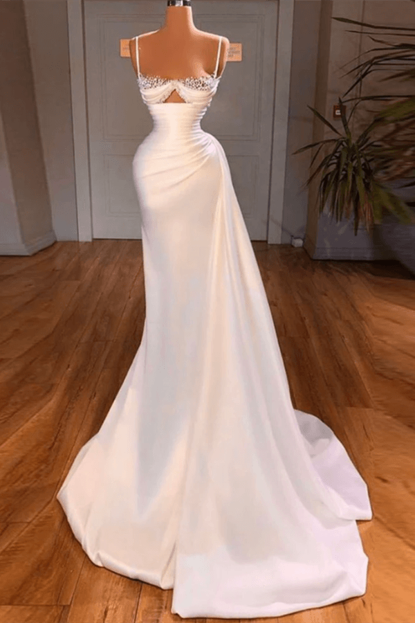 Straps Keyhole Mermaid White A-line Wedding Dresses Evening Gowns