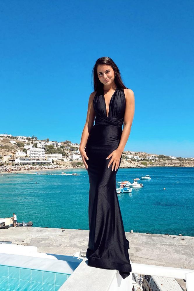 Wide Straps Deep V-neck Open Back Floor-length Ruffles Mermaid Prom Dress