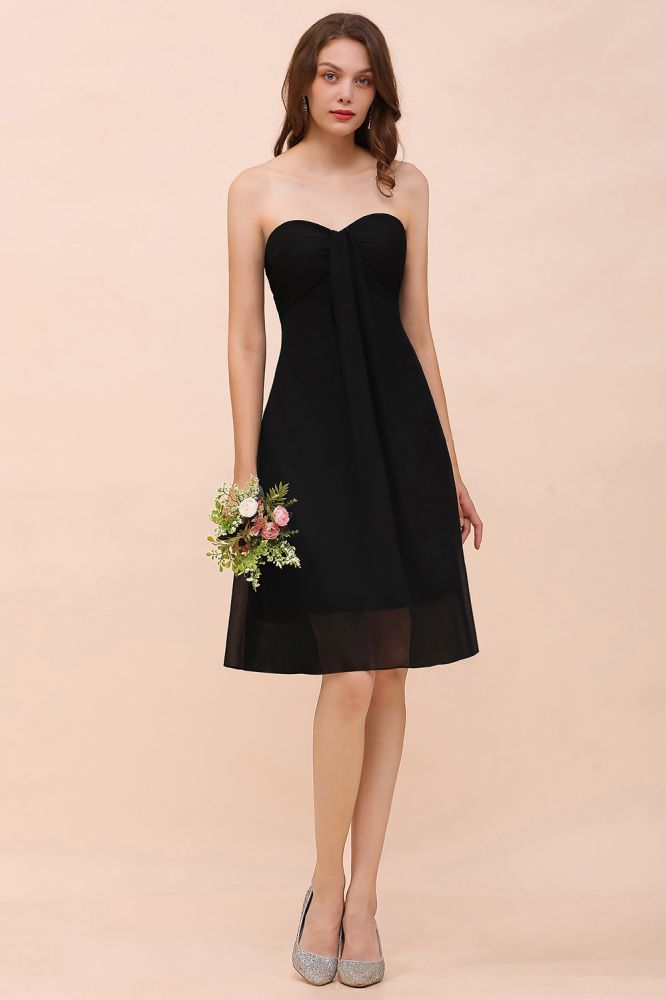Sweetheart Black Short Wedding Party Dress Sleeveless Knee Length Bridesmaid Dress
