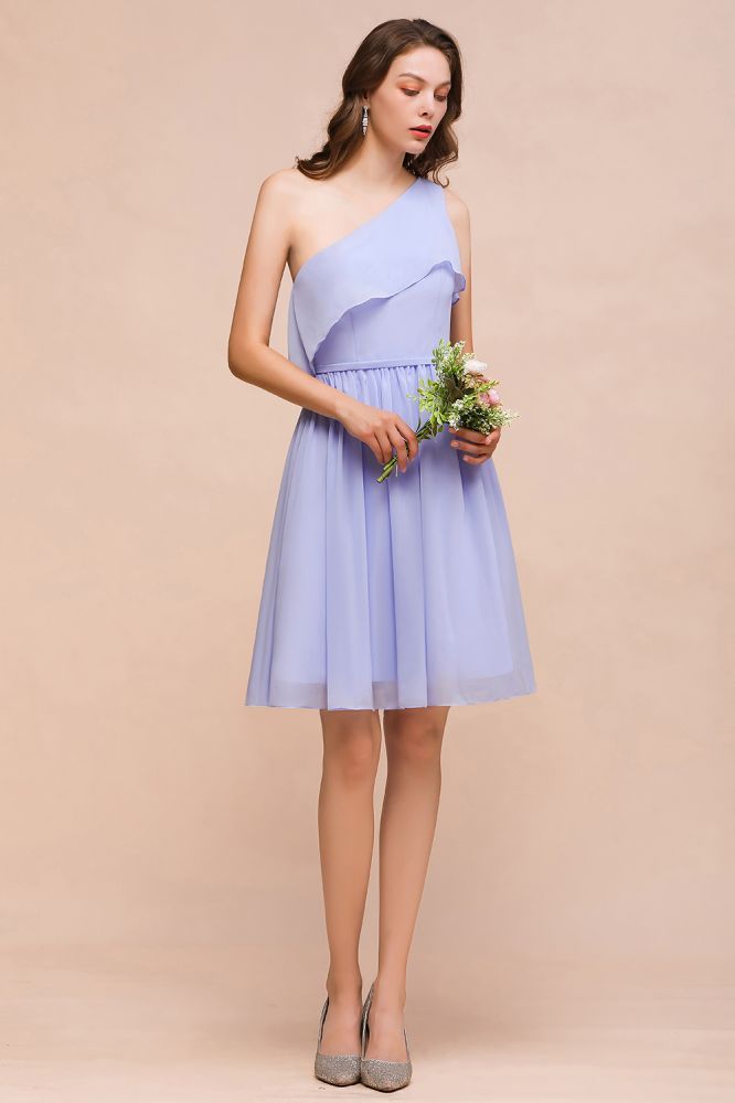 One Shoulder Short Dress for Brideamaid Knee Length Wedding Guest Dress