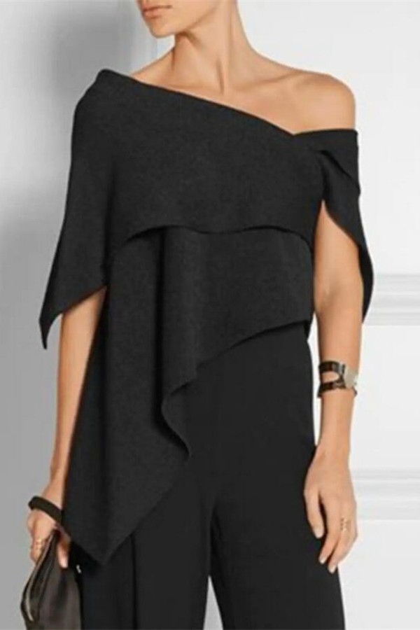 Charming Black Asymmetrical Sleeveless Floor Length Chiffon Jumpsuit Formal Dress