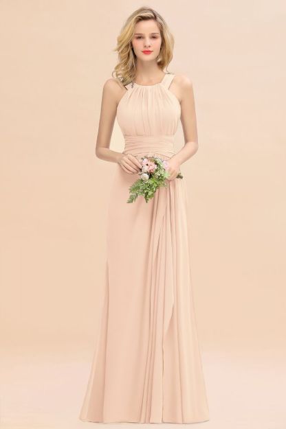 Halter Chiffon Mermaid Bridesmaid Dress Sleeveless Wedding Party Dress