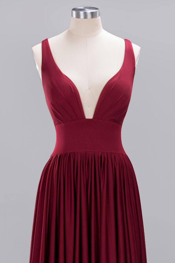 A-Line Jersey V-Neck Sleeveless Long Bridesmaid with Ruffles