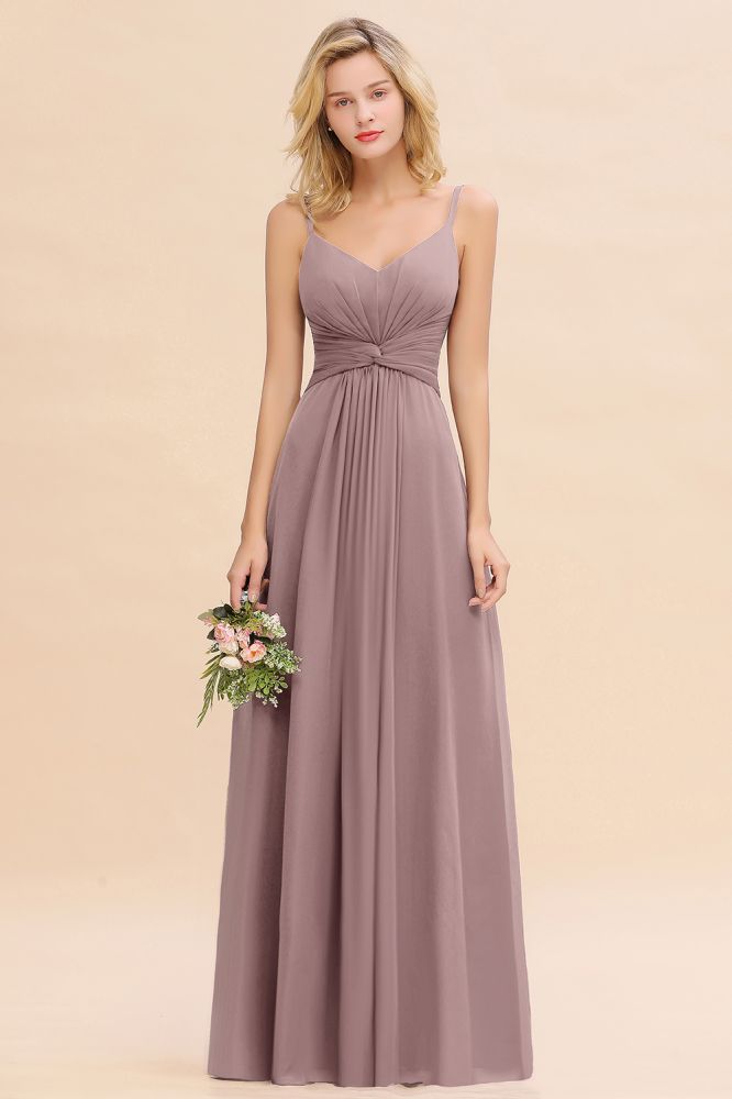 Elegant Ruffles Spaghetti Straps Simple Prom Dresses | A-Line Sleeveless Backless Evening Dresses