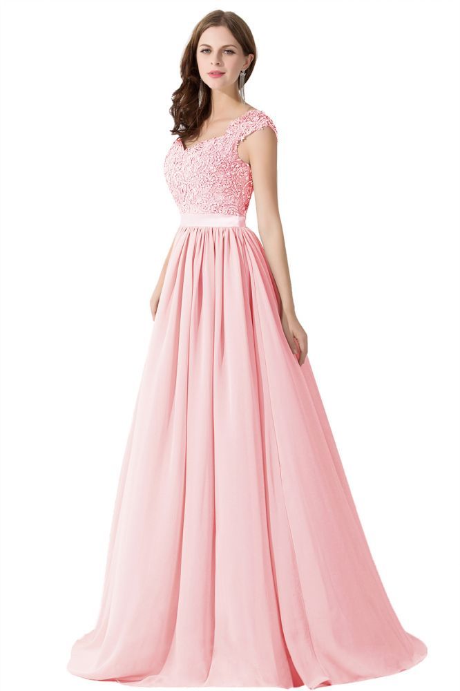 ADA | A-line V Neck Chiffon Bridesmaid Dress with Appliques