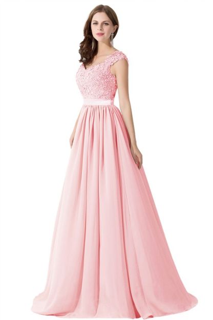 ADA | A-line V Neck Chiffon Bridesmaid Dress with Appliques