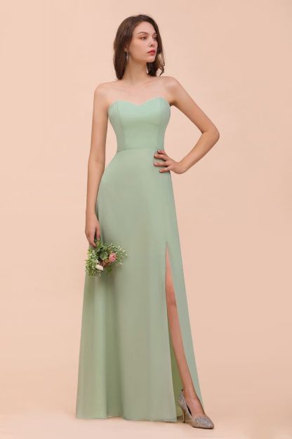 Sage Sleeveless Slim Long Bridesmaid Dress Side Slit