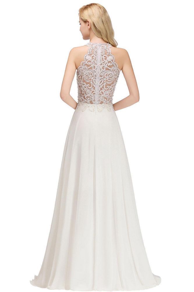 Modest Pink Pears Beaded A-line Halter Bridesmaid Dresses