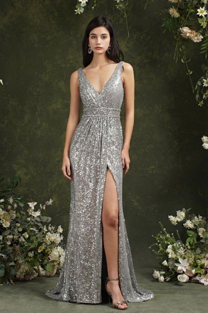 Sparkly Straps V Neck Mermaid Long Prom Dress With Sequins