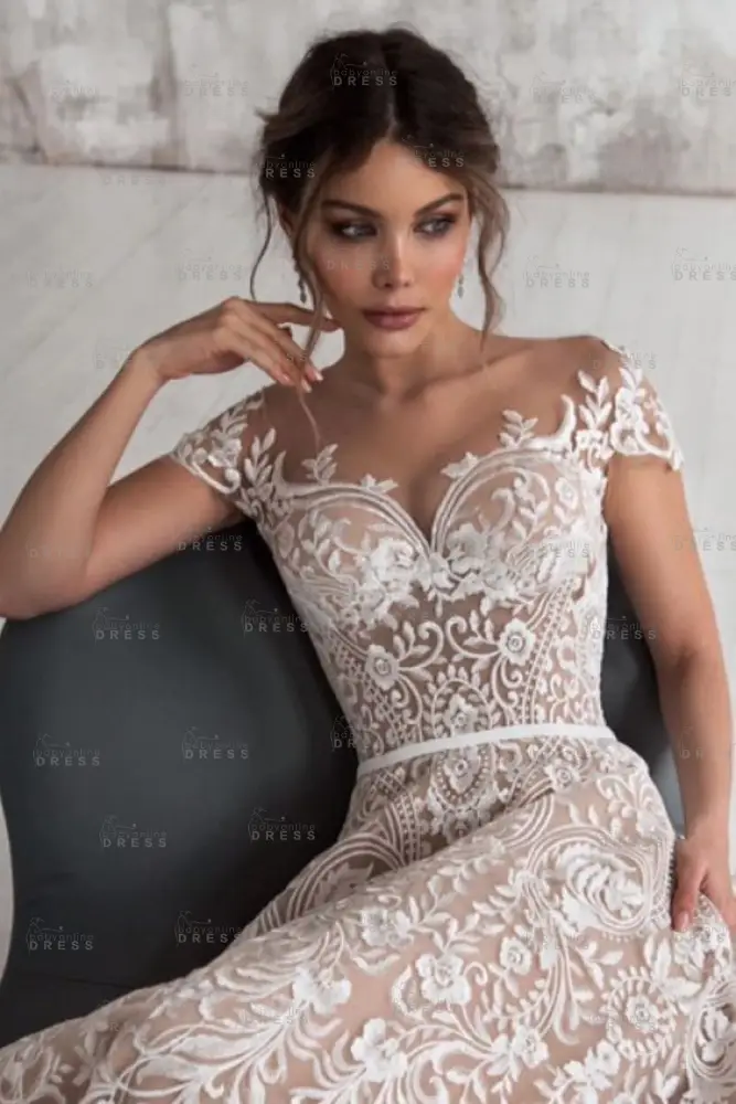 Chic Off Shoulder Floral Slim A-line Wedding Dress