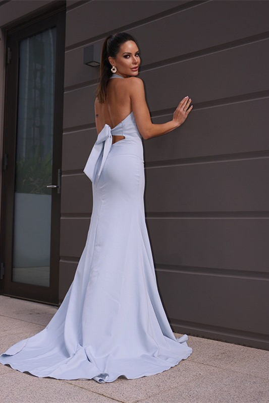 V-neck White Sleeveless Column Prom Dresses