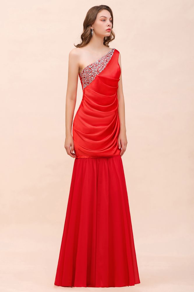 One Shoulder Red Ssatin Special Occasion Dress Detachable Dress for Party with Beadins