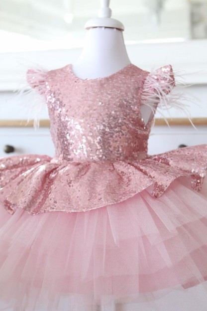 Lovely Sequins Flower Girl Dresses with Bowknot | Hi-Lo Cap Sleeves Little Girls Pageant Dresses