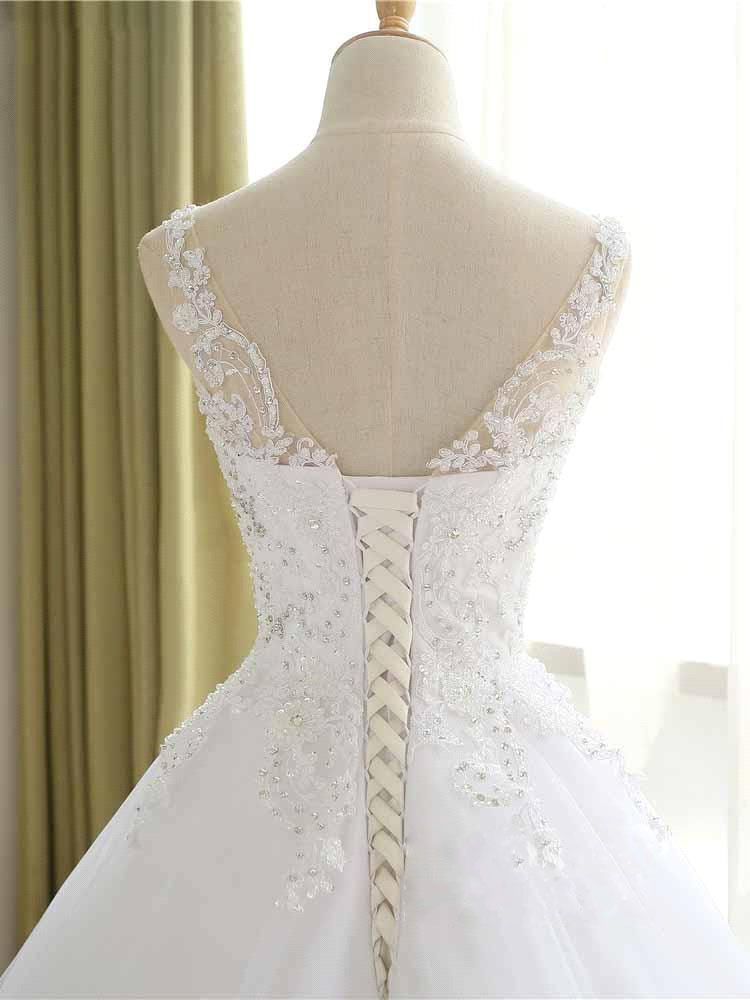 Luxury Lace Beaded Wedding Dresses 2021 V Neck Straps Long Ball Gown Wedding Party Bridal Dress