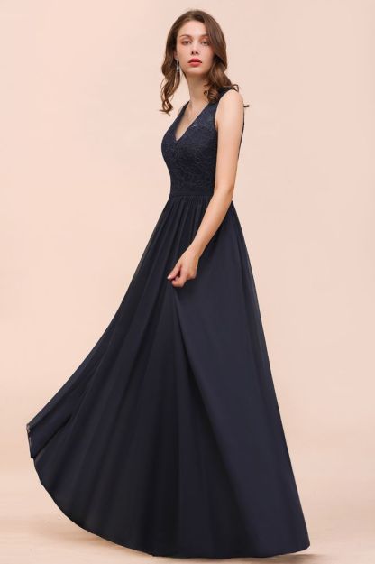 Elegant Aline Sleeveless Long Evening Dress V-Neck Chiffon Bridesmaid Dress